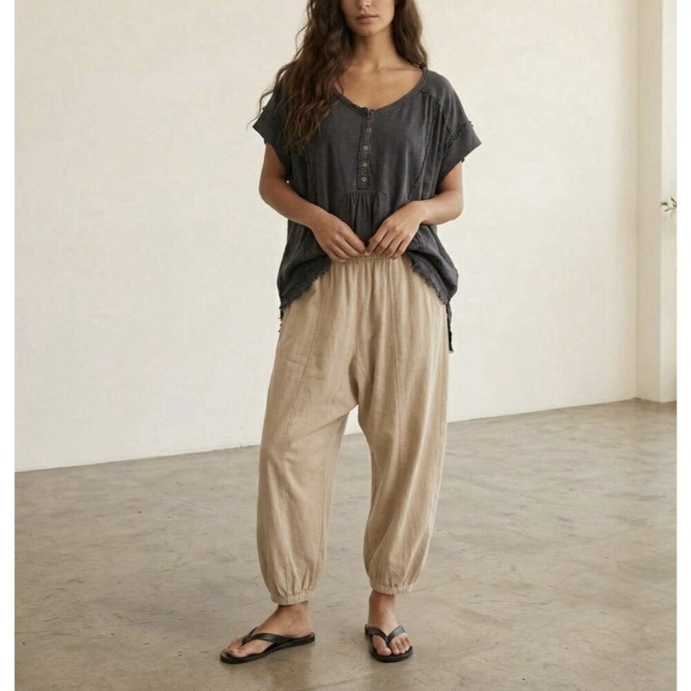 Free People Distressed Oversized Top Gray Size Small Linen Cotton Boho Lagenlook